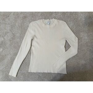 Nine West Ivory Ribbed Knit Pullover Sweater Crew Neck Rayon Nylon Women's L